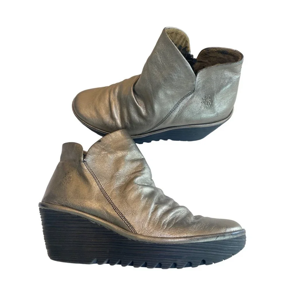 Fly London EU 41 Gold Metallic Weso Boots Booties | Leather Upper - Picture 3 of 13